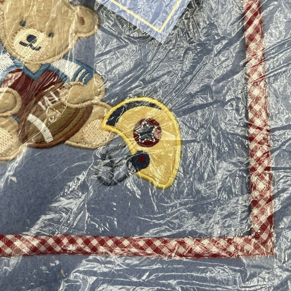 Tiddliwinks Baby Fleece Blanket Blue Teddy Bear Football Sports‎ 30x40 NIP